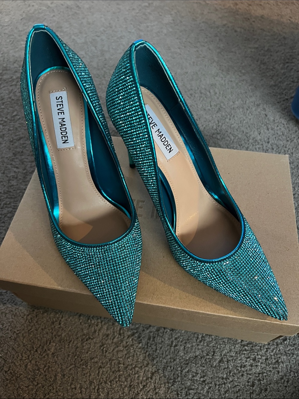 Steve Madden Teal Crystal Pointed-Toe Stiletto Pumps